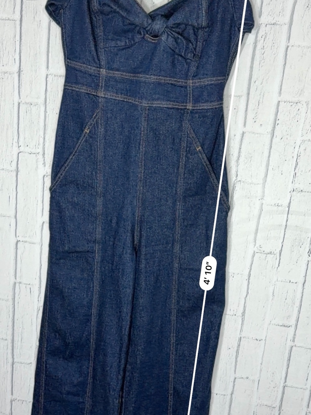 Farm Rio Denim Puff Sleeve Wide Leg Jumpsuit Dark Wash Size M - Picture 5 of 8